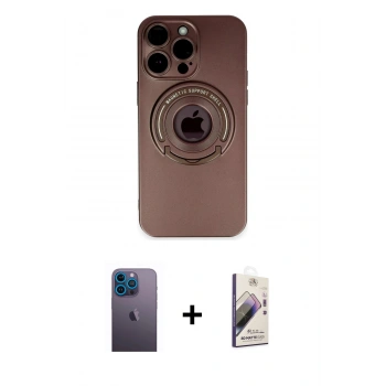 MARSİLYAN™- iPhone 13 Pro Max Kılıf Eksen Klasik Prime - Siyah Bilvis 3D Mat Cam Ekran Koruyucu + Neon Fosforlu Kamera Lens - MI