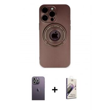 MARSİLYAN™- iPhone 13 Pro Max Kılıf Eksen Klasik Prime - Siyah Bilvis 3D Mat Cam Ekran Koruyucu + Neon Fosforlu Kamera Lens - BZ