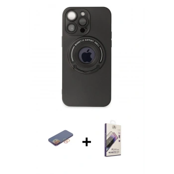 MARSİLYAN™- iPhone 13 Pro Max Kılıf Eksen Klasik Prime - Siyah Bilvis 3D Mat Cam Ekran Koruyucu + Renkli Kamera Lens Koruma Cam - TU