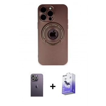 MARSİLYAN™- iPhone 13 Pro Max Kılıf Eksen Klasik Prime - Siyah Bilvis 5in1 5D Magic Hayalet Cam Ekran Koruyucu + Neon Fosforlu Kamera Lens - BZ
