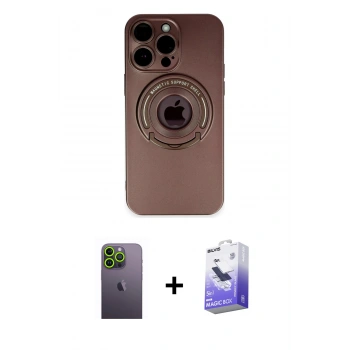 MARSİLYAN™- iPhone 13 Pro Max Kılıf Eksen Klasik Prime - Siyah Bilvis 5in1 5D Magic Hayalet Cam Ekran Koruyucu + Neon Fosforlu Kamera Lens - YL