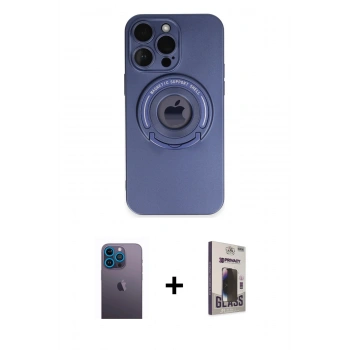 MARSİLYAN™- iPhone 13 Pro Max Kılıf Eksen Klasik Prime - Siyah Bilvis Hayalet Cam Ekran Koruyucu + Neon Fosforlu Kamera Lens - MI