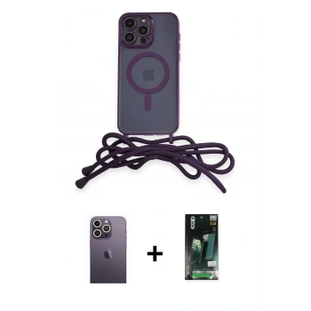 MARSİLYAN™- iPhone 13 Pro Max Kılıf Eksen Özel Seri - Şeffaf 360 Full Body Arka Koruyucu + Neon Fosforlu Kamera Lens - BZ