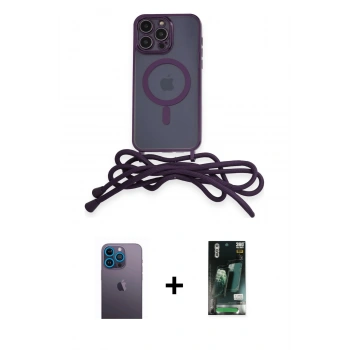 MARSİLYAN™- iPhone 13 Pro Max Kılıf Eksen Özel Seri - Şeffaf 360 Full Body Arka Koruyucu + Neon Fosforlu Kamera Lens - MI