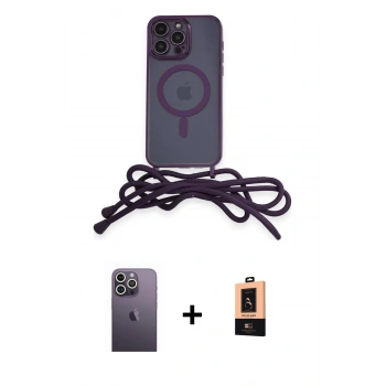 MARSİLYAN™- iPhone 13 Pro Max Kılıf Eksen Özel Seri - Şeffaf Maxco Cam Ekran Koruyucu + Neon Fosforlu Kamera Lens - BZ