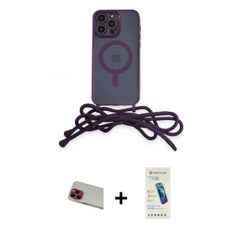 MARSİLYAN™- iPhone 13 Pro Max Kılıf Eksen Özel Seri - Şeffaf Pasifik Cam Ekran Koruyucu + Rainbow Kamera Lens Koruma Cam - KI