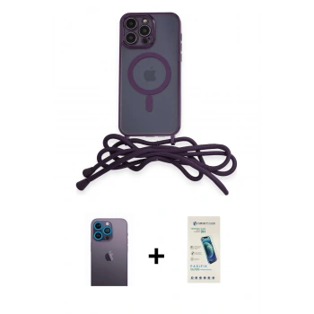 MARSİLYAN™- iPhone 13 Pro Max Kılıf Eksen Özel Seri - Şeffaf Pasifik Cam Ekran Koruyucu + Neon Fosforlu Kamera Lens - MI