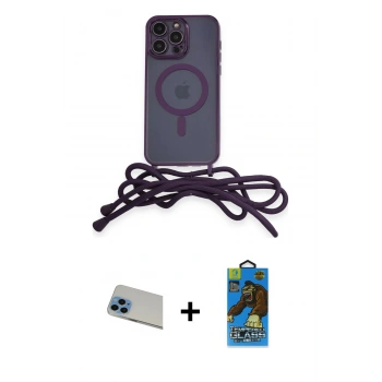 MARSİLYAN™- iPhone 13 Pro Max Kılıf Eksen Özel Seri - Siyah 18D Cam Ekran Koruyucu + Rainbow Kamera Lens Koruma Cam - MI
