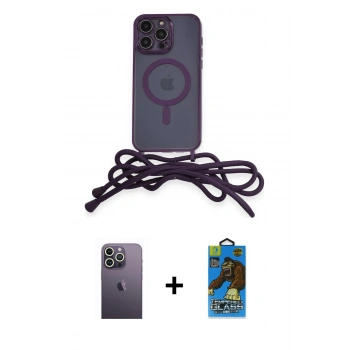 MARSİLYAN™- iPhone 13 Pro Max Kılıf Eksen Özel Seri - Siyah 18D Cam Ekran Koruyucu + Neon Fosforlu Kamera Lens - BZ
