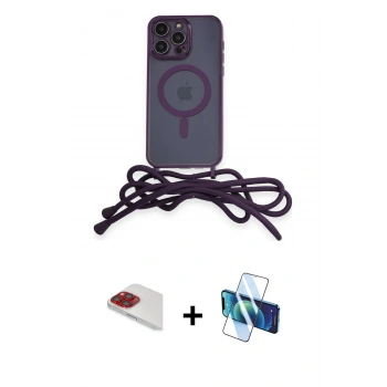 MARSİLYAN™- iPhone 13 Pro Max Kılıf Eksen Özel Seri - Siyah 3D Antistatik Cam Ekran Koruyucu + Pers Alüminyum Kamera Lens - KI