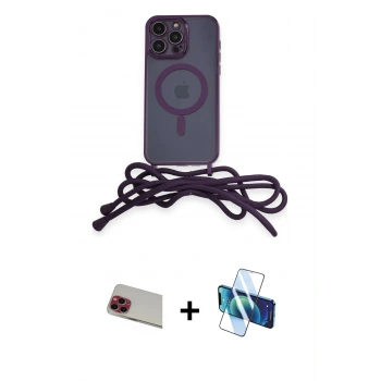 MARSİLYAN™- iPhone 13 Pro Max Kılıf Eksen Özel Seri - Siyah 3D Antistatik Cam Ekran Koruyucu + Rainbow Kamera Lens Koruma Cam - KI