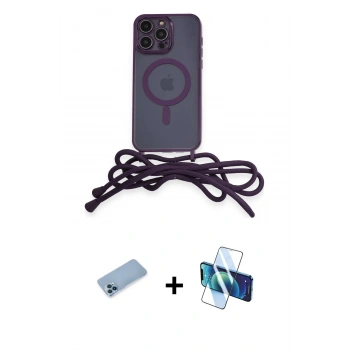 MARSİLYAN™- iPhone 13 Pro Max Kılıf Eksen Özel Seri - Siyah 3D Antistatik Cam Ekran Koruyucu + Shine Kamera Lens Koruma Cam - MI