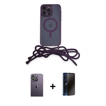 MARSİLYAN™- iPhone 13 Pro Max Kılıf Eksen Özel Seri - Siyah 3D Antistatik Hayalet Cam Ekran Koruyucu + Neon Fosforlu Kamera Lens - BZ