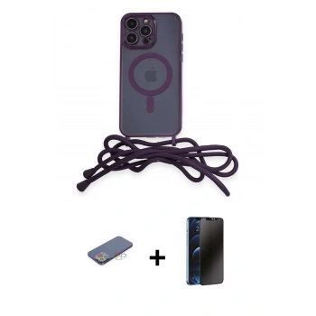 MARSİLYAN™- iPhone 13 Pro Max Kılıf Eksen Özel Seri - Siyah 3D Antistatik Hayalet Cam Ekran Koruyucu + Renkli Kamera Lens Koruma Cam - MI