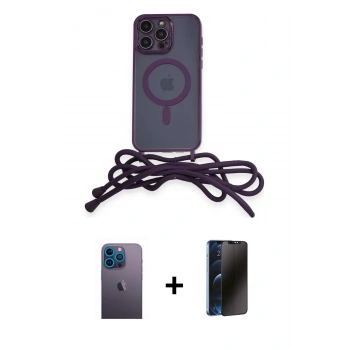 MARSİLYAN™- iPhone 13 Pro Max Kılıf Eksen Özel Seri - Siyah 3D Antistatik Hayalet Cam Ekran Koruyucu + Neon Fosforlu Kamera Lens - MI