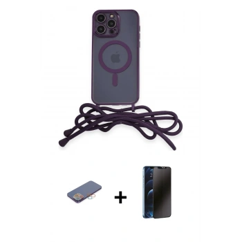 MARSİLYAN™- iPhone 13 Pro Max Kılıf Eksen Özel Seri - Siyah 3D Antistatik Hayalet Cam Ekran Koruyucu + Renkli Kamera Lens Koruma Cam - PE