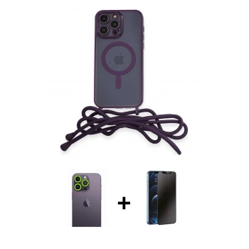 MARSİLYAN™- iPhone 13 Pro Max Kılıf Eksen Özel Seri - Siyah 3D Antistatik Hayalet Cam Ekran Koruyucu + Neon Fosforlu Kamera Lens - YL