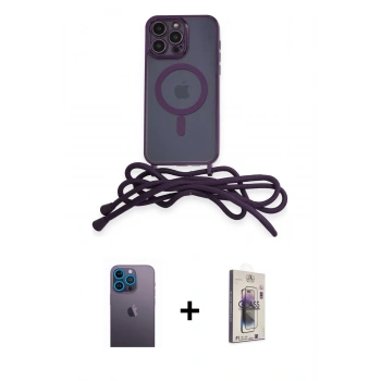 MARSİLYAN™- iPhone 13 Pro Max Kılıf Eksen Özel Seri - Siyah Bilvis 3D Cam Ekran Koruyucu + Neon Fosforlu Kamera Lens - MI
