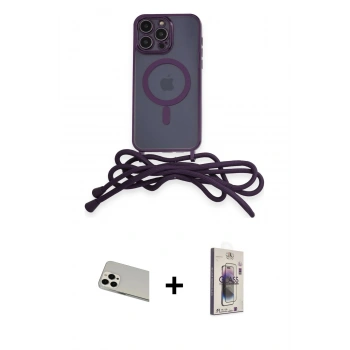 MARSİLYAN™- iPhone 13 Pro Max Kılıf Eksen Özel Seri - Siyah Bilvis 3D Cam Ekran Koruyucu + Rainbow Kamera Lens Koruma Cam - BZ