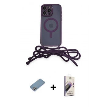 MARSİLYAN™- iPhone 13 Pro Max Kılıf Eksen Özel Seri - Siyah Bilvis 3D Mat Cam Ekran Koruyucu + Shine Kamera Lens Koruma Cam - GI
