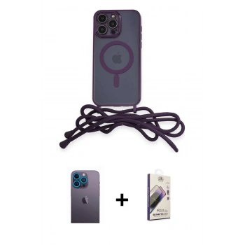 MARSİLYAN™- iPhone 13 Pro Max Kılıf Eksen Özel Seri - Siyah Bilvis 3D Mat Cam Ekran Koruyucu + Neon Fosforlu Kamera Lens - MI
