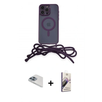 MARSİLYAN™- iPhone 13 Pro Max Kılıf Eksen Özel Seri - Siyah Bilvis 3D Mat Cam Ekran Koruyucu + Pers Alüminyum Kamera Lens - SABE