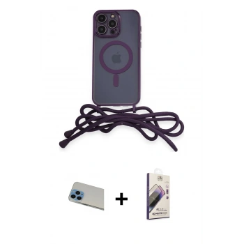 MARSİLYAN™- iPhone 13 Pro Max Kılıf Eksen Özel Seri - Siyah Bilvis 3D Mat Cam Ekran Koruyucu + Rainbow Kamera Lens Koruma Cam - MI