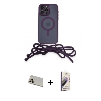 MARSİLYAN™- iPhone 13 Pro Max Kılıf Eksen Özel Seri - Siyah Bilvis 3D Mat Cam Ekran Koruyucu + Rainbow Kamera Lens Koruma Cam - REGD