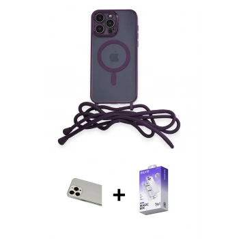 MARSİLYAN™- iPhone 13 Pro Max Kılıf Eksen Özel Seri - Siyah Bilvis 5in1 3D Magic Cam Ekran Koruyucu + Rainbow Kamera Lens Koruma Cam - BZ