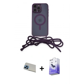 MARSİLYAN™- iPhone 13 Pro Max Kılıf Eksen Özel Seri - Siyah Bilvis 5in1 5D Magic Hayalet Cam Ekran Koruyucu + Rainbow Kamera Lens Koruma Cam - MI