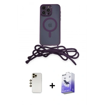 MARSİLYAN™- iPhone 13 Pro Max Kılıf Eksen Özel Seri - Siyah Bilvis 5in1 5D Magic Hayalet Cam Ekran Koruyucu + Shine Kamera Lens - GD