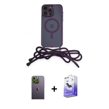 MARSİLYAN™- iPhone 13 Pro Max Kılıf Eksen Özel Seri - Siyah Bilvis 5in1 5D Magic Hayalet Cam Ekran Koruyucu + Neon Fosforlu Kamera Lens - YL