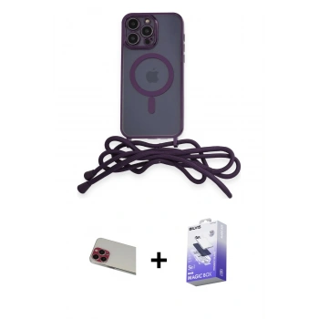 MARSİLYAN™- iPhone 13 Pro Max Kılıf Eksen Özel Seri - Siyah Bilvis 5in1 5D Magic Hayalet Cam Ekran Koruyucu + Rainbow Kamera Lens Koruma Cam - KI