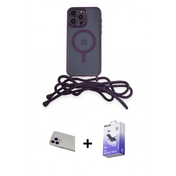 MARSİLYAN™- iPhone 13 Pro Max Kılıf Eksen Özel Seri - Siyah Bilvis 5in1 5D Magic Hayalet Cam Ekran Koruyucu + Rainbow Kamera Lens Koruma Cam - MR