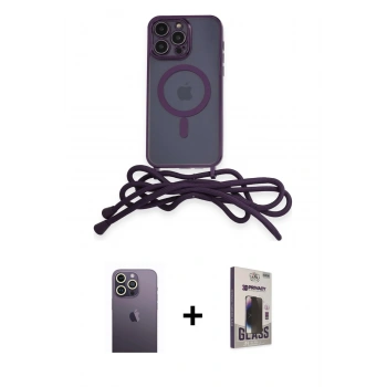 MARSİLYAN™- iPhone 13 Pro Max Kılıf Eksen Özel Seri - Siyah Bilvis Hayalet Cam Ekran Koruyucu + Neon Fosforlu Kamera Lens - BZ