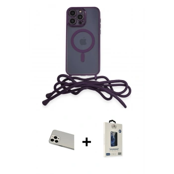 MARSİLYAN™- iPhone 13 Pro Max Kılıf Eksen Özel Seri - Siyah Bilvis Hayalet Cam Ekran Koruyucu + Rainbow Kamera Lens Koruma Cam - BZ