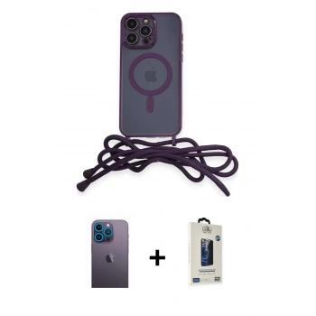 MARSİLYAN™- iPhone 13 Pro Max Kılıf Eksen Özel Seri - Siyah Bilvis Hayalet Cam Ekran Koruyucu + Neon Fosforlu Kamera Lens - MI