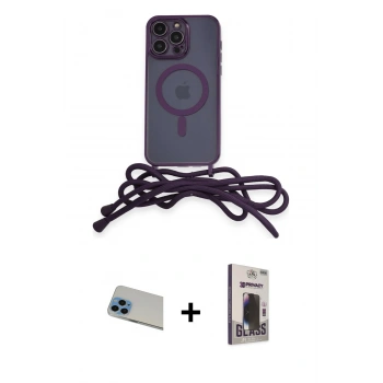 MARSİLYAN™- iPhone 13 Pro Max Kılıf Eksen Özel Seri - Siyah Bilvis Hayalet Cam Ekran Koruyucu + Rainbow Kamera Lens Koruma Cam - MI