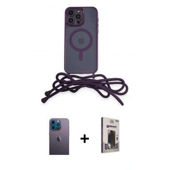 MARSİLYAN™- iPhone 13 Pro Max Kılıf Eksen Özel Seri - Siyah Bilvis Hayalet Cam Ekran Koruyucu + Neon Fosforlu Kamera Lens - MI