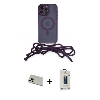 MARSİLYAN™- iPhone 13 Pro Max Kılıf Eksen Özel Seri - Siyah Bilvis Hayalet Cam Ekran Koruyucu + Rainbow Kamera Lens Koruma Cam - REGD