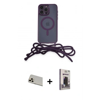 MARSİLYAN™- iPhone 13 Pro Max Kılıf Eksen Özel Seri - Siyah Bilvis Hayalet Cam Ekran Koruyucu + Rainbow Kamera Lens Koruma Cam - REGD