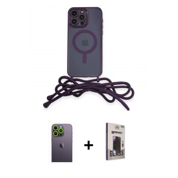 MARSİLYAN™- iPhone 13 Pro Max Kılıf Eksen Özel Seri - Siyah Bilvis Hayalet Cam Ekran Koruyucu + Neon Fosforlu Kamera Lens - YL