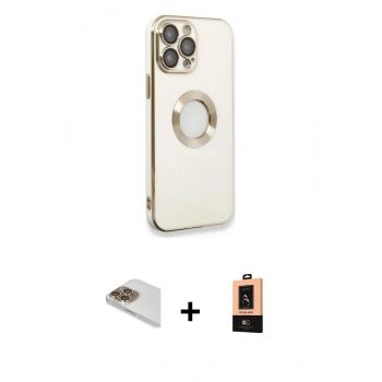 MARSİLYAN™- iPhone 13 Pro Max Kılıf İz Form Serisi - Şeffaf Maxco Cam Ekran Koruyucu + Pers Alüminyum Kamera Lens - GD