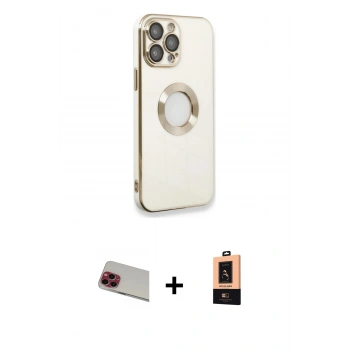 MARSİLYAN™- iPhone 13 Pro Max Kılıf İz Form Serisi - Şeffaf Maxco Cam Ekran Koruyucu + Rainbow Kamera Lens Koruma Cam - KI