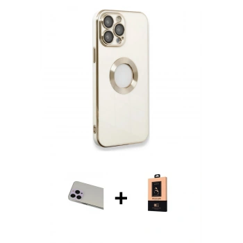 MARSİLYAN™- iPhone 13 Pro Max Kılıf İz Form Serisi - Şeffaf Maxco Cam Ekran Koruyucu + Rainbow Kamera Lens Koruma Cam - MR