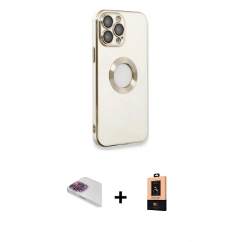 MARSİLYAN™- iPhone 13 Pro Max Kılıf İz Form Serisi - Şeffaf Maxco Cam Ekran Koruyucu + Pers Alüminyum Kamera Lens - GI