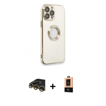 MARSİLYAN™- iPhone 13 Pro Max Kılıf İz Form Serisi - Şeffaf Maxco Cam Ekran Koruyucu + Raze Metal Kamera Lens - GD