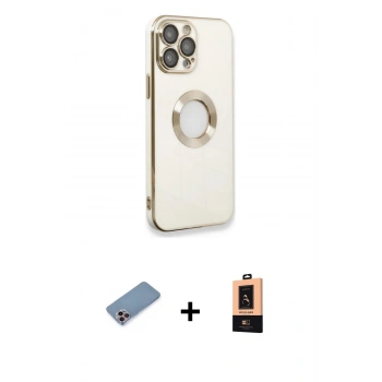 MARSİLYAN™- iPhone 13 Pro Max Kılıf İz Form Serisi - Şeffaf Maxco Cam Ekran Koruyucu + Shine Kamera Lens Koruma Cam - PE