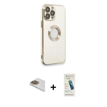 MARSİLYAN™- iPhone 13 Pro Max Kılıf İz Form Serisi - Şeffaf Pasifik Cam Ekran Koruyucu + Pers Alüminyum Kamera Lens - GD
