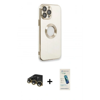 MARSİLYAN™- iPhone 13 Pro Max Kılıf İz Form Serisi - Şeffaf Pasifik Cam Ekran Koruyucu + Raze Metal Kamera Lens - GD